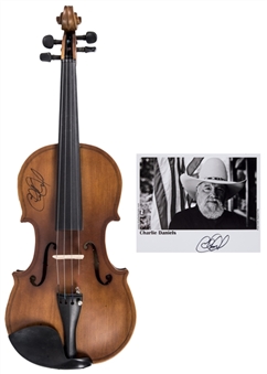 Charlie Daniels Signed Fiddle & 8x10 B&W Photograph (JSA)